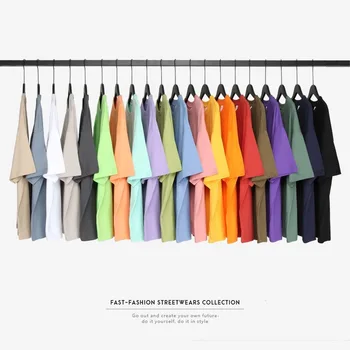 

Oversize Drop Shoulder Street Hip Hop Trend Loose Solid Color Cotton Culture Fir Short Sleeve T-shirt Male Couple Base Shirt