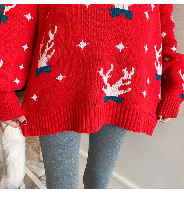 6036# вязаные свитера для беременных с рождественским оленем, осенне-зимние пуловеры, Одежда для беременных женщин, большие размеры, свободные свитера для беременных
