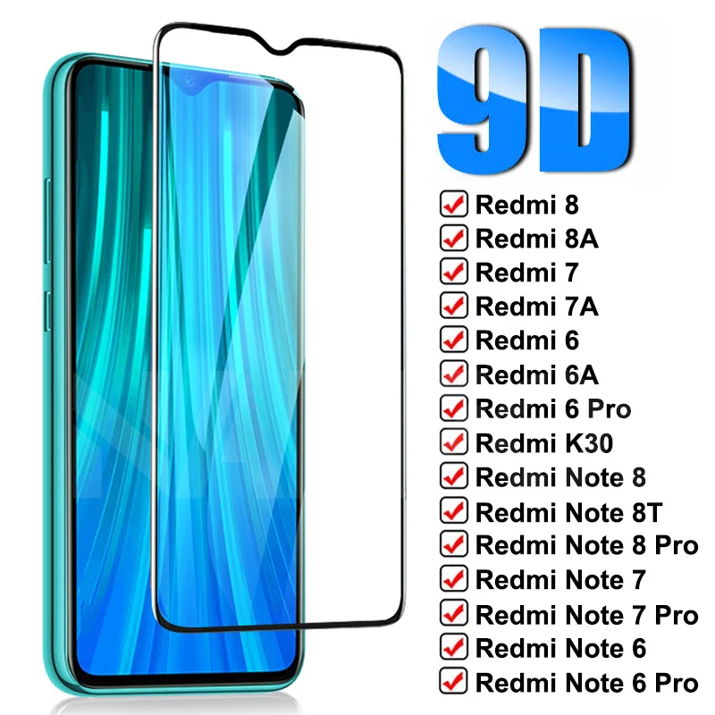 9D Cristal de protección para Xiaomi Redmi 8 8A 7 7A 6 6A K20 K30 templado Protector de pantalla Redmi Note 8T 8 7 6 Pro película de vidrio de seguridad