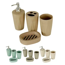 4Pcs/Set Bathroom Suit Accessories Includes Lotion Bottle Cup Toothbrush Holder Soap Dish Wheat Straw Washroom Suit