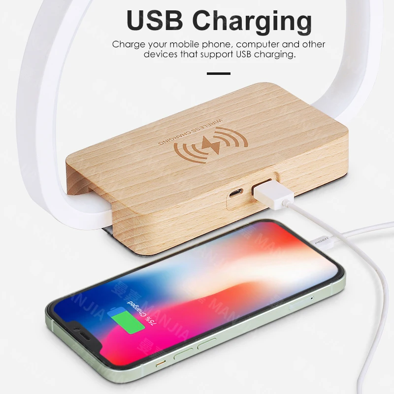 Lampe de chevet avec chargeur sans fil 10 W et recharge USB, veilleuse  tactile à intensité