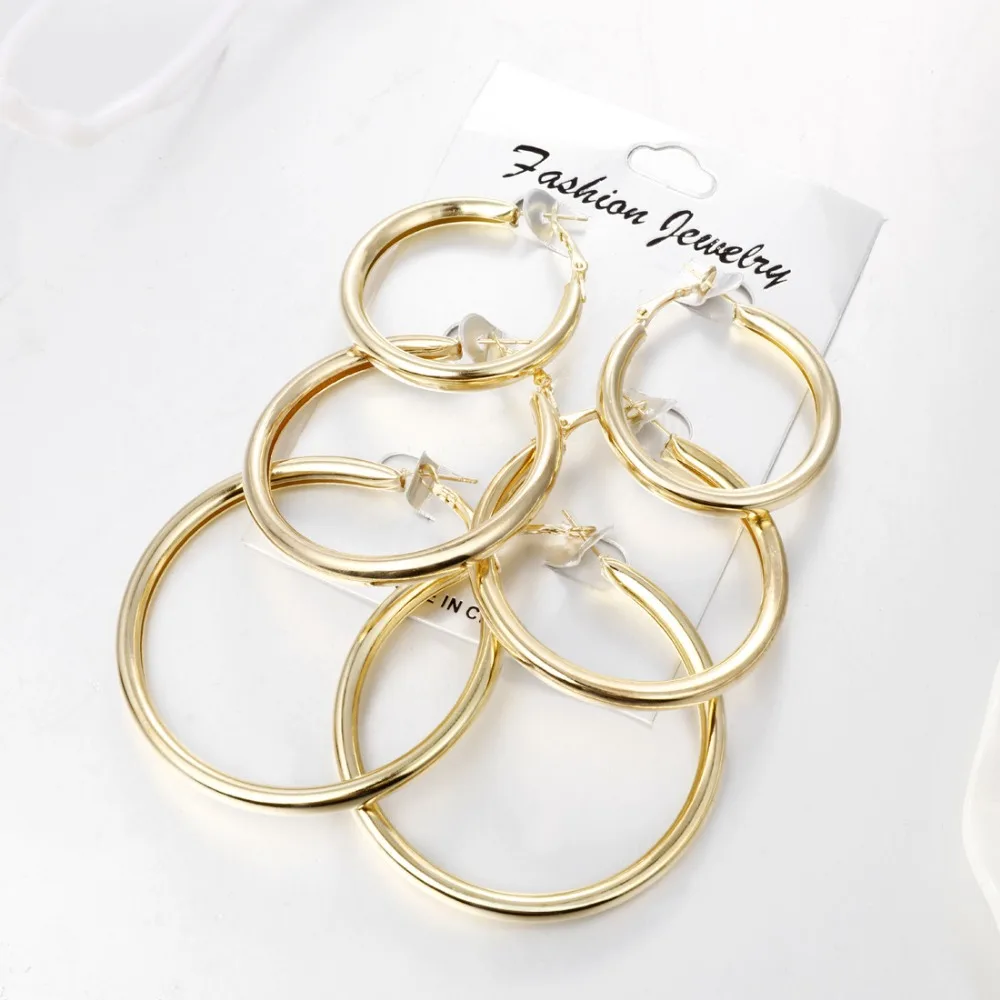 BLIJERY 3 пары модный толстый круглый обруч Комплект сережек для женщин панк ювелирные изделия Серебро Золото Цвет сережки-гвоздики Femme