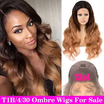 

13X4 Frontal Wigs Brazilian Human Hair 4X4 Closure Middle Part Wig Ombre Human Hair Wig Remy Brizillian Wigs Wavy Human Hair Wig