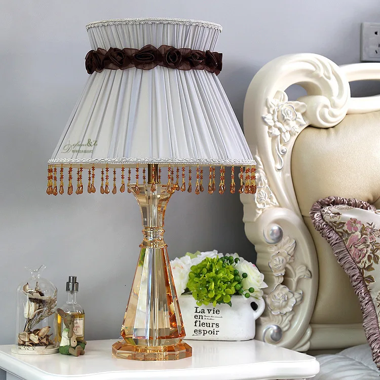 

Modern Crystal Bedroom Table Lamp Fabric Lampshade Living Room Decoration Abajur Table lamp For Bedroom Lamparas De Mesa