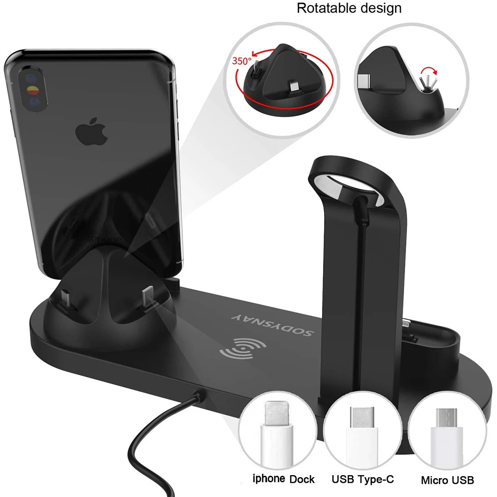 QI Беспроводная зарядная подставка для Apple Watch Series 5 4 3 2 Airpods 2 Iphone 11 Pro Max XR 8 Plus X Беспроводная зарядная док-станция