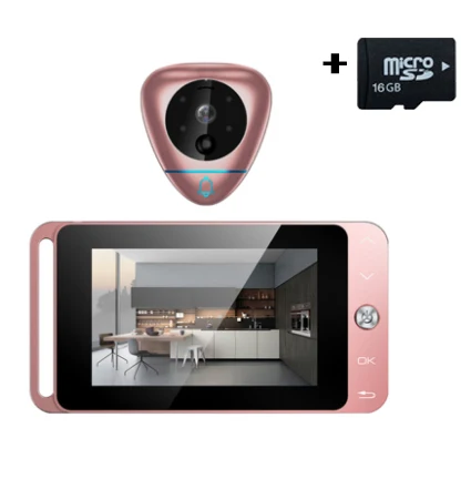 Rose doorbell N 16GB Одежда высшего качества домашний охранный звонок 4 дюйма глазок HD ips Экран Поддержка Макс 32GB ж/t Функция обнаружения движения на - Цвет: Rose doorbell N 16GB