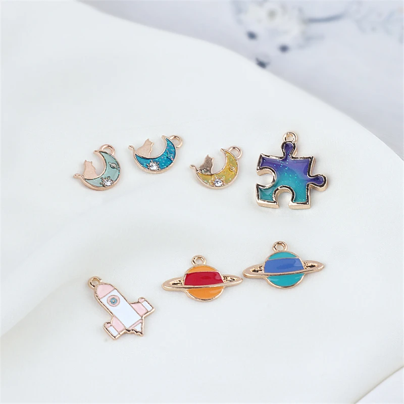 

10pcs Hot Sale Earrings Fashion Stars Moon Rocket Alloy Oil Drop Pendant Trendy Earrings For Girls Material Jewelry Accessories