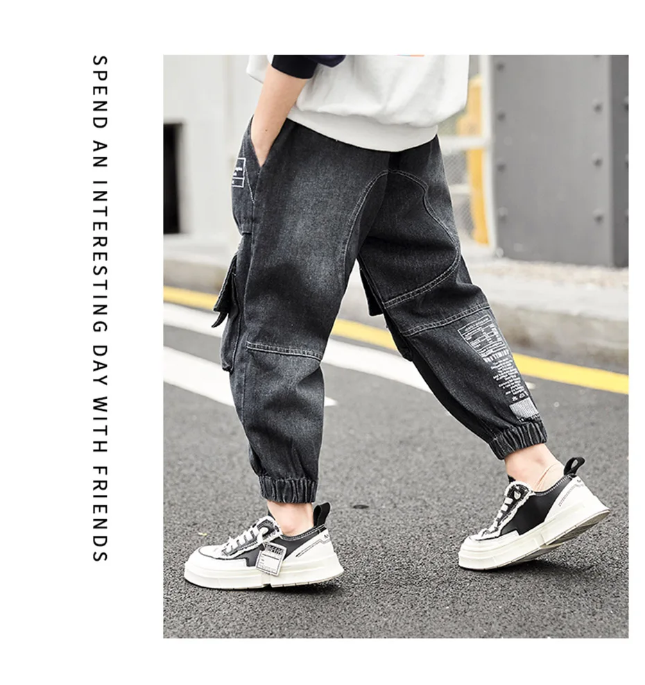 Boys Jeans Fashion Letter Print Boy Jeans Kids Patchwork Denim Trousers For Children Winter Children's Fashion Jeans For Boy