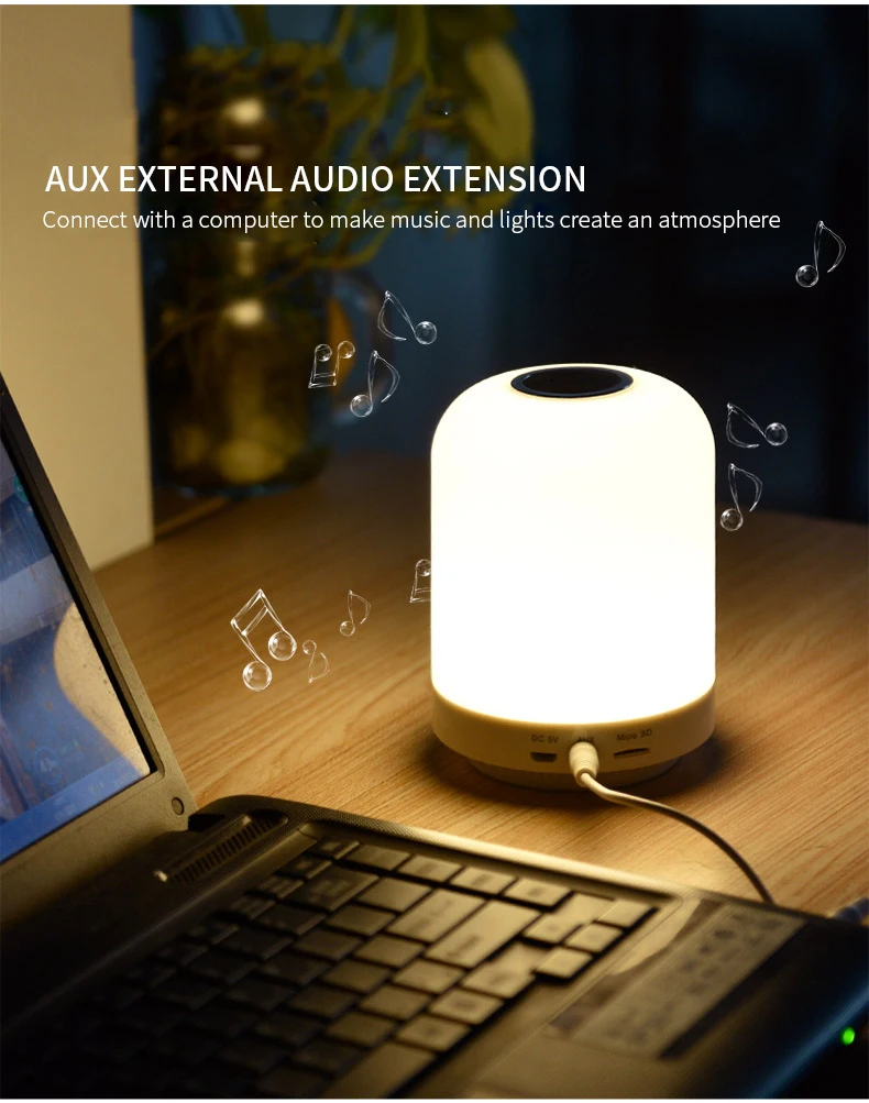 Умный bluetooth-динамик, ночник, светильник USB, 6 цветов, с сенсорным управлением, настольная лампа, часы и будильник, окружающий светильник