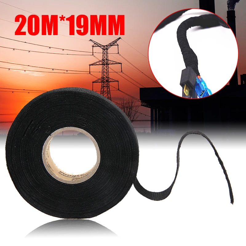 20M*19mm Adhesive Cloth Fabric Wrap Cable Wiring Looms Harness Insulation Tape