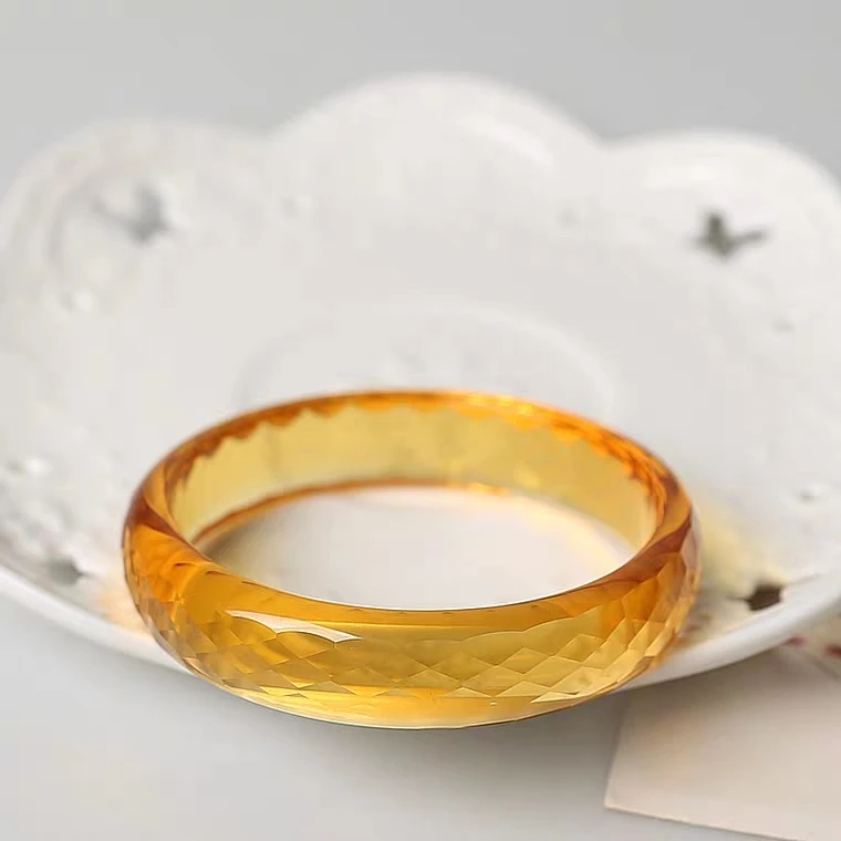 

100% Natural Yellow Citrine Quartz Crystal Cut Faceted Women Bangle 54mm 55mm 56mm 57mm 58mm 59mm 60mm 61mm AAAA