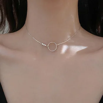 

Fashion Clavicle Circle Flash Drill 925 Sterling Silver Charm Necklace Women Crescent Pendant Necklaces Fine Jewelry