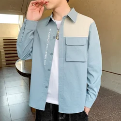 Camisa de trabalho masculina moda 2021 outono nova camisa masculina masculina solta manga longa casaco casual