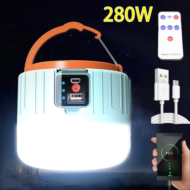 LED Camping Light USB Portable lighting Phone Charge Solar Lantern Rechargeable Lamp Waterproof Outdoor Hiking Fishing | Спорт и
