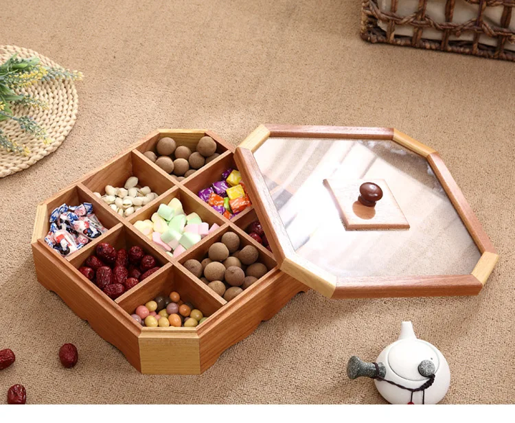 caixa de frutas secas ébano dividido em compartimentos com tampa doces lanche caixa de madeira do agregado familiar porca amendoim armazenamento decoração da casa