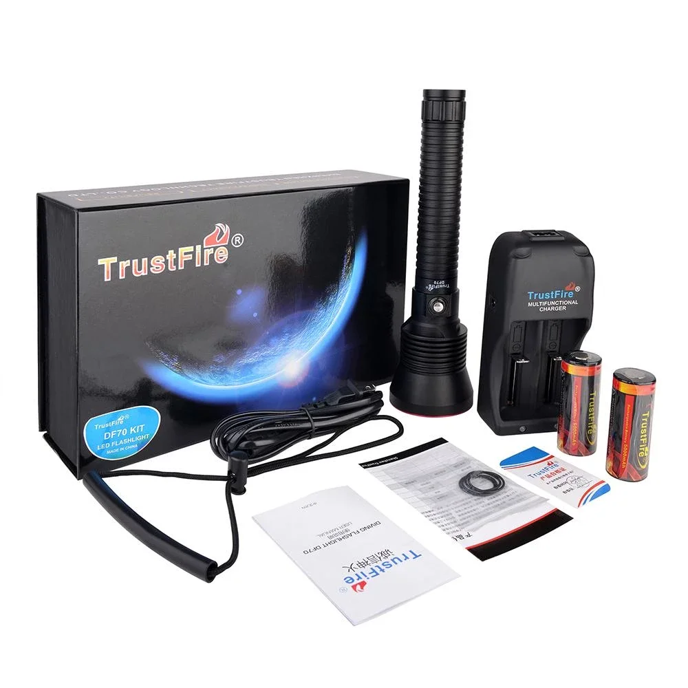 Include Battery TrustFire DF70 Дайвинг фонарик CREE XHP70 3200LM профессиональный светодиодный фонарик подводный 70 м фонарь для водолаза По 26650 Батарея - Испускаемый цвет: Include Battery