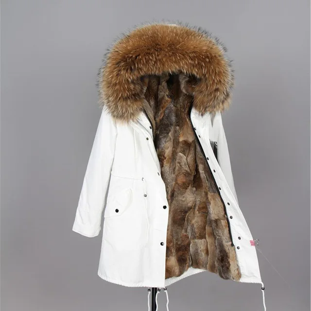 Rabbit Fur Liner 2 Однотонные средней длины женские зимние парки из натурального меха натуральный мех белая хлопковая куртка зимняя женская меховая куртка парка - Цвет: Rabbit Fur Liner 2