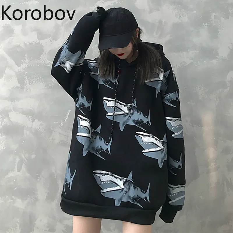 Korobov осенне зимний новый женский топ с мультяшным принтом уличная пара Корейская