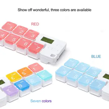 

7 Compartments A Week Storage Portable Pill Box, Portable Sealed Moisture-Proof Sub-Packing Electronic Timing Reminder Smart Pil