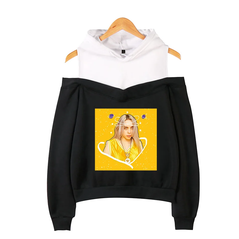 KPOP Billie Eilish розовые толстовки женские с длинным рукавом с открытыми плечами толстовки с капюшоном Harajuku спортивный костюм уличная хип-хоп одежда