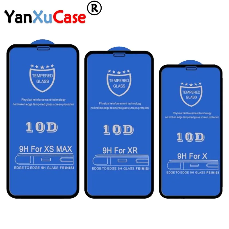 10 шт./лот 10D закаленное стекло для iPhone 12 11 Pro Max XS XR X 8 7 6 6S Plus полное покрытие