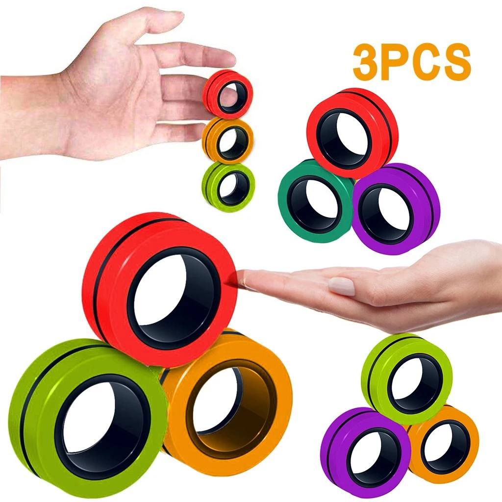 AMYGG 3 Pcs Magnetic Bracelet Ring Unzip Toy Magnetic Rings Fidget Toy Colorful Unzip Finger Game Finger Toy Blue