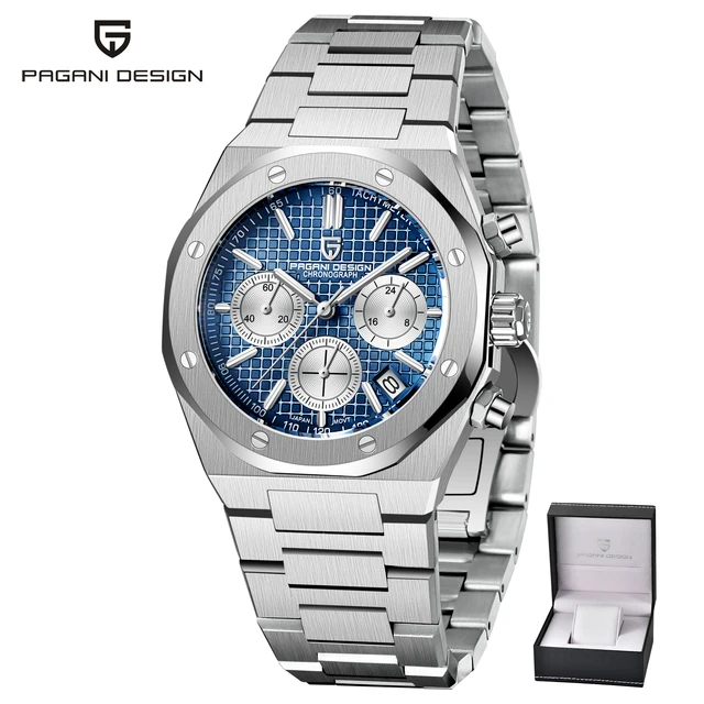 2022 New PAGANI DESIGN Top Men's Watch Automatic Quartz Clock Japan VK63 Stainless Steel Business Luxury Sapphire Clock Relogio SilverBlueNewBox