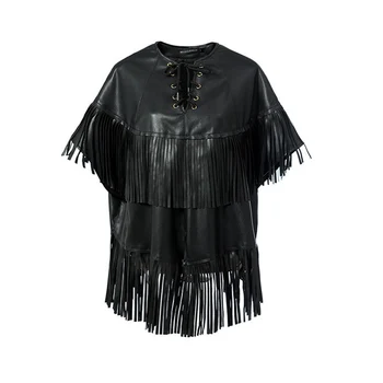 

Hot Sale New Fashion Women PU jacket Design Motorcycle Coat Loose Tassel Leather Jacket Women Black Coats Street Style Bomber