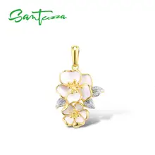 SANTUZZA Серебряный кулон для женщин чистый 925 пробы серебро золото цвет элегантный цветок белой орхидеи ювелирные изделия ручной работы эмаль
