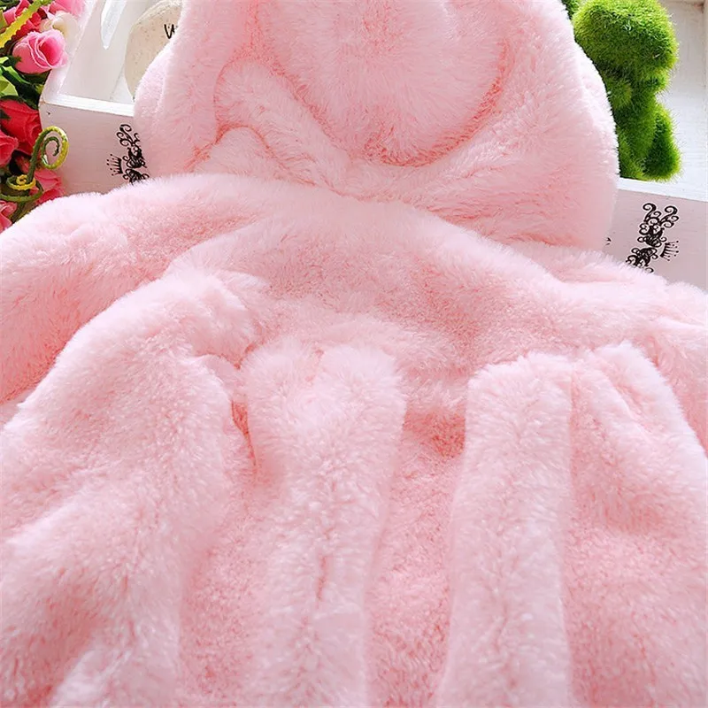 Пальто для новорожденных и маленьких девочек; теплая одежда с кроличьими ушками; пальто с капюшоном с героями мультфильмов; плотная куртка; сезон осень-зима; верхняя одежда
