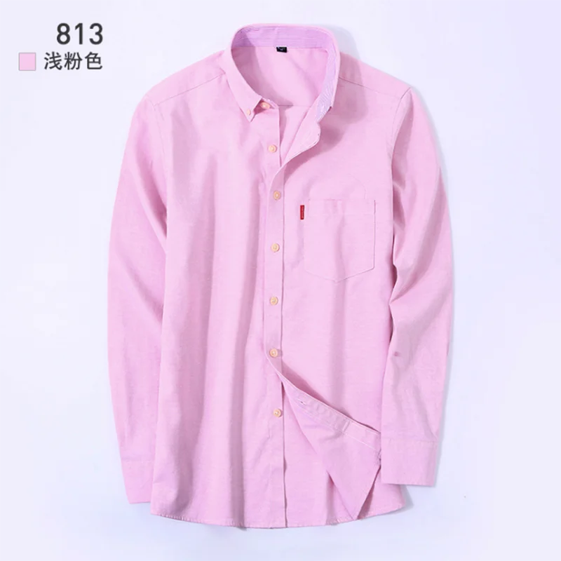 Модная мужская Весенняя однобортная рубашка с длинным рукавом Camisa, дышащая удобная оксфордская хлопковая ткань ярких цветов в английском стиле - Цвет: pink