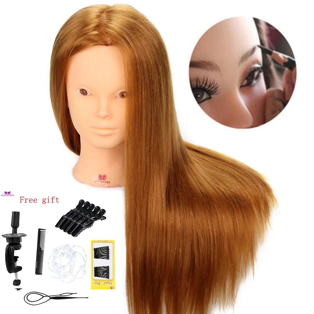 

22''80% Real Hair Professional Training Head Mannequin Head For Makeup Practice Curly Hairstyles Hairdressing Wig Doll+Free Gift