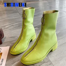 Осенне-зимние женские ботинки удобные черные ботильоны на молнии спереди женская обувь на высоком квадратном каблуке 4 см g635