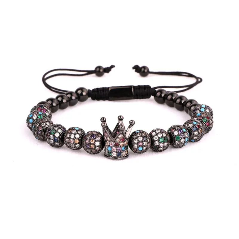 High Quality Luxury Multi Color CZ Pave Ball Crown Charms Beads Bracelet Women Jewelry Friendship Adjustable Bracelet Lady - Image 2