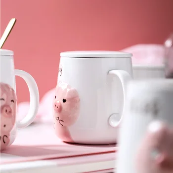 

Animal Pink Water Bottle Self Stirring Mug Cute Mugs Tea Heat Changing Eco-Friendly Ceramic Pig Cute Coffee Cup Travel 50kB54