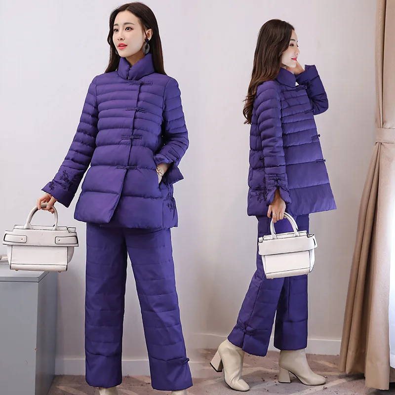 

2019 Winter New Style Casual Elegant Capri Pants Two-Piece Set Slimming Frog Cotton-padded Clothes Fashion Loose Pants WOMEN'S S