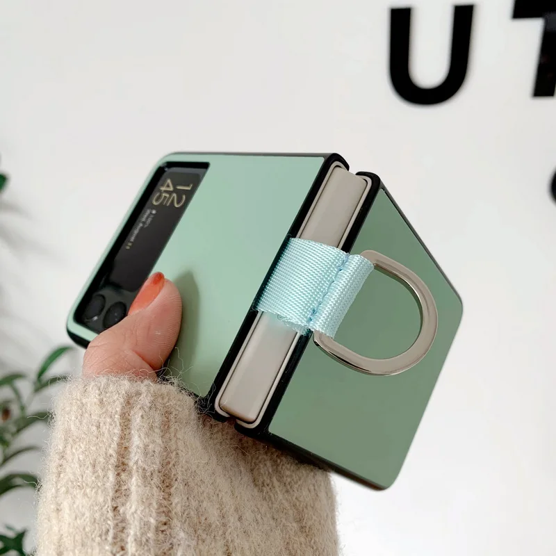 Fashion Skin Solid Color Ring Case For Samsung Galaxy Z Flip 3 5G 
Shockproof Ring Holder Hybrid Skin Phone Case Cover Coque case for samsung z flip 3