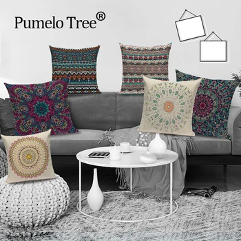 

Geometric Pillow Cover Flower Pattern Living Room Cushion Covers Printed Retro Decorative Cushion Case Linen Pillows Cases Cojin