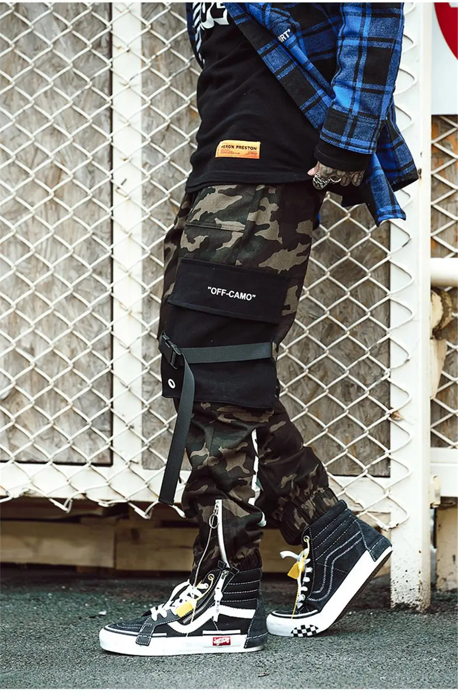 Hip Hip Streetwear Men's Camouflage Joggers Pants Men Ribbons Cotton Cargo Pant Trousers Elastic Waist Harem Pant Men