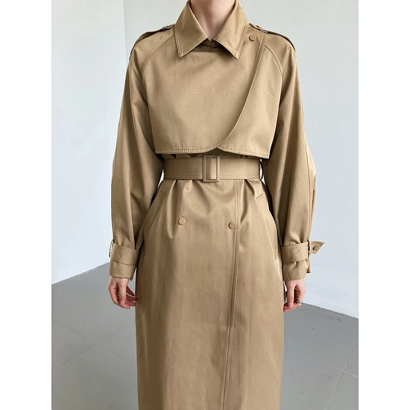 

Trench Coat Women Turn-Down Collar Full Sleeve Loose Midi-Length Outwear Ladies Autumn Solid Elegant Windbreaker Female LD2604