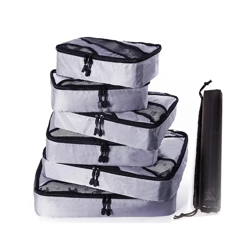 Сумка для багажа нейлоновая/Женская/Большая/Дамская/Большая/водонепроницаемая/Дорожная сумка органайзер наборы для упаковки кубик Органайзер сумка для путешествий - Цвет: GRAY 6 SET