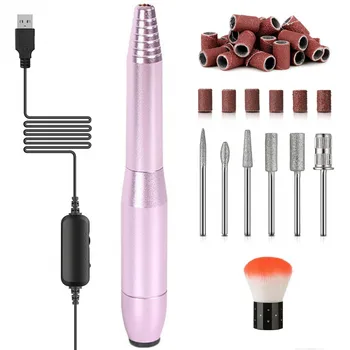 

Portable Electric Nail Drill Kit USB Charging Manicure Pedicure Pen Sander Polisher 6 Bits Sanding Buffer Nail File Nail Art Pen
