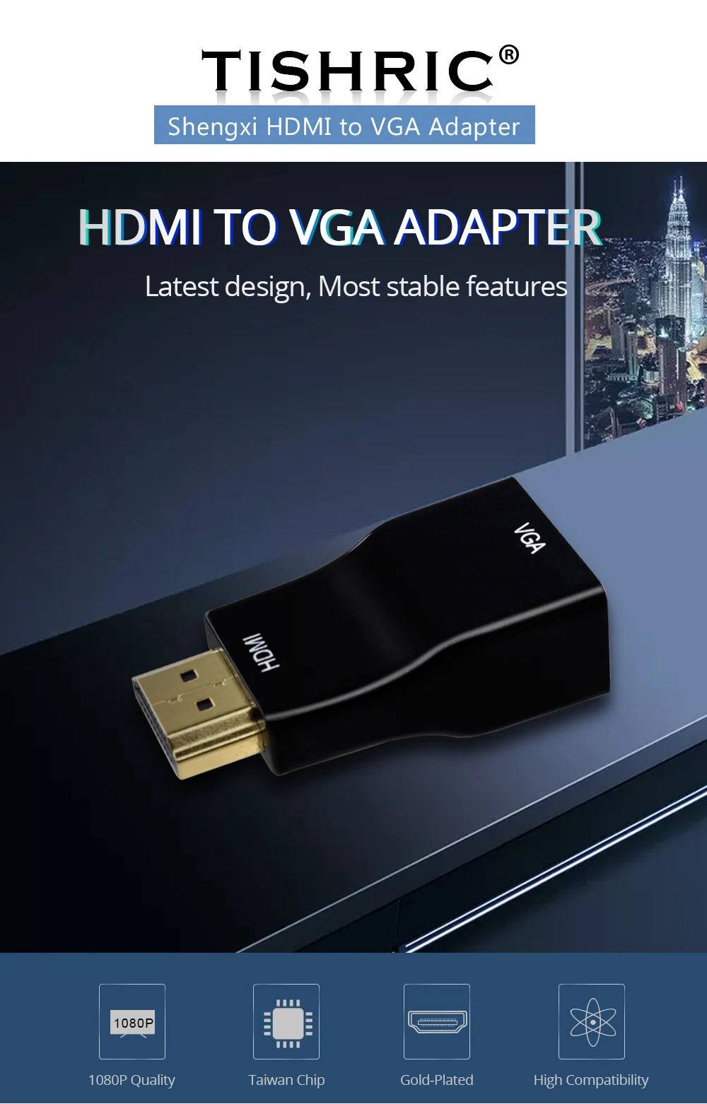 TISHRIC HDMI к VGA адаптер/конвертер 4K HD 1080P Дисплей аудио кабель мужчин и женщин HDMI кабель для ПК ноутбук ТВ коробка