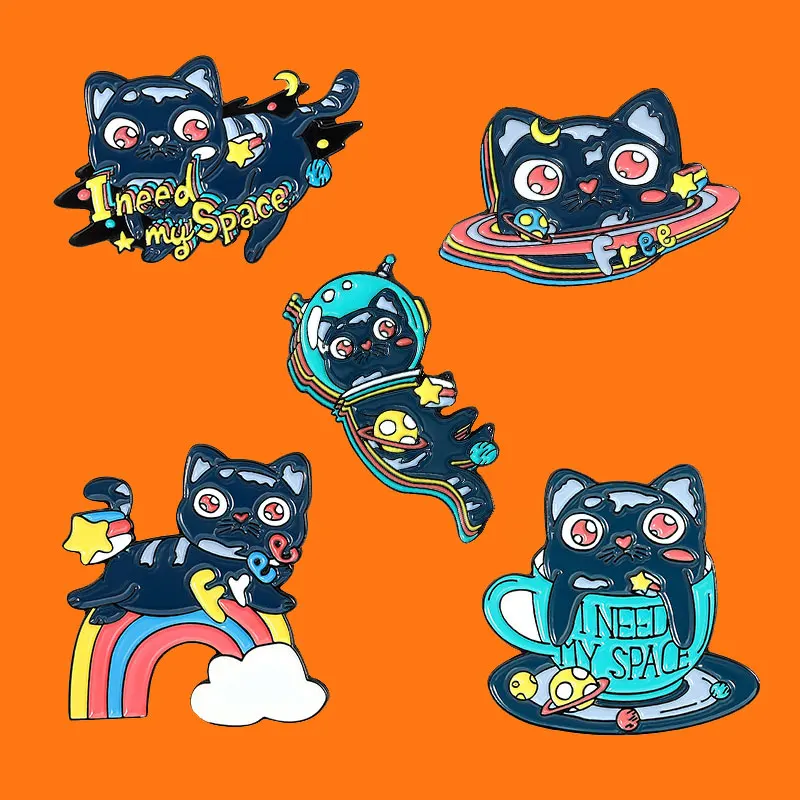 Мило Space Cat Эмаль на булавке Забавный планета астронавт кружка рюмочка Вселенной