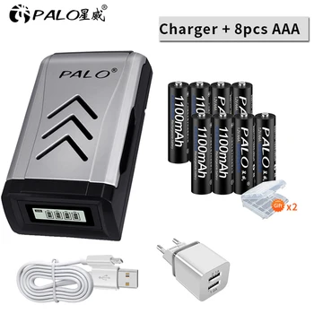 

PALO 4-16pcs AAA Ni-MH 1.2V rechargeable battery aaa 3a Pre-charged battery rechargeable+AAA AA LCD USB smart battery charger