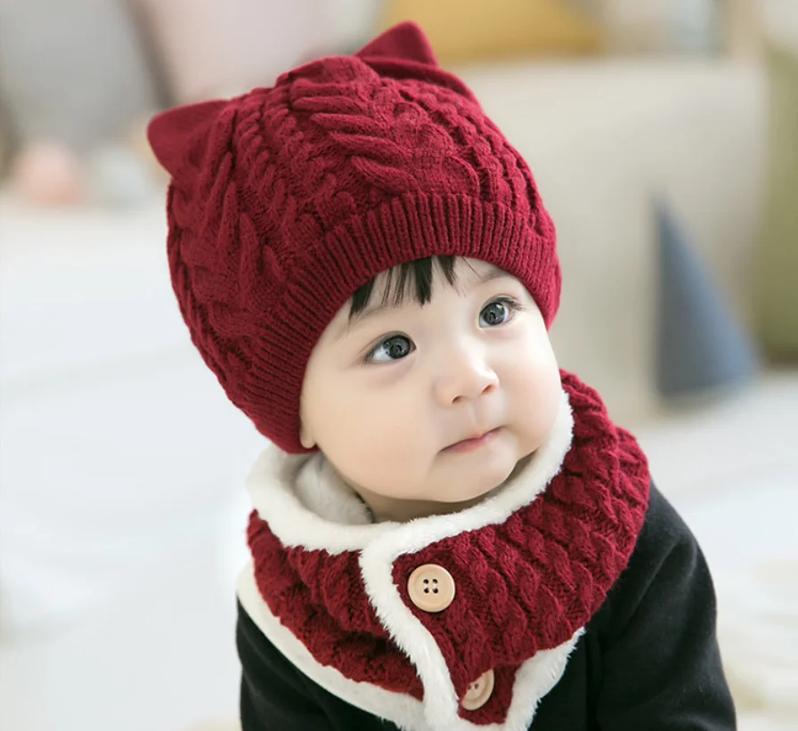 New Baby Cap Hat Scarf Infant Cotton Ears Cute Comfortable Clothes Accessories Set