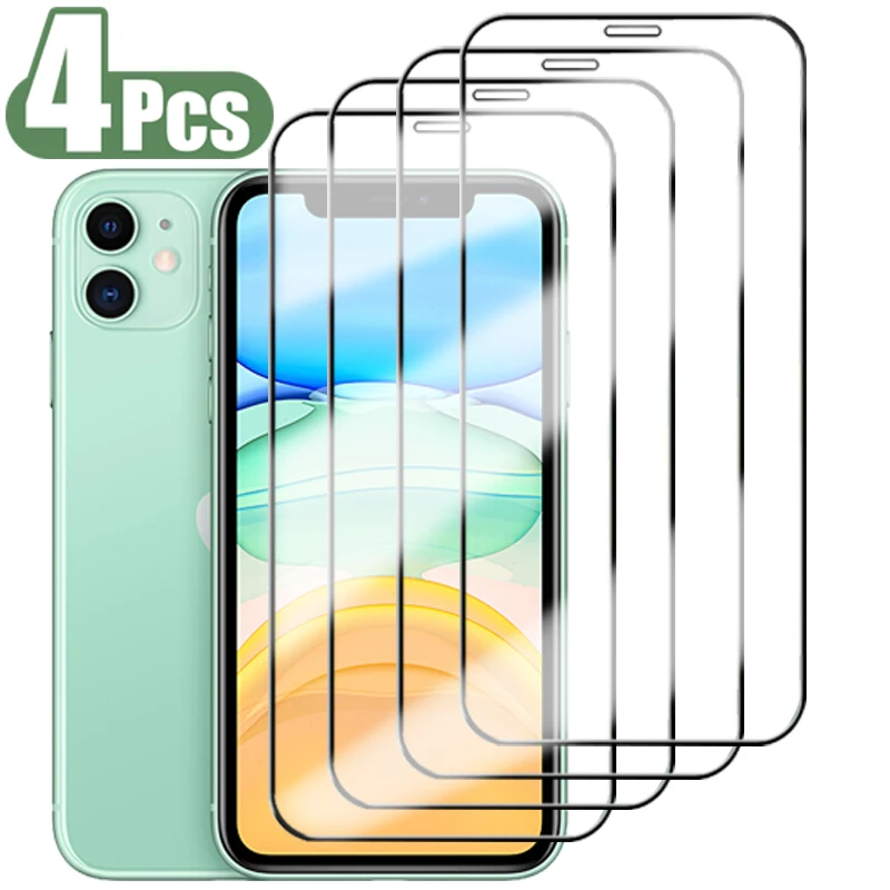 4 шт. закаленное стекло с полным покрытием для iPhone 11 12 13 Pro Xs Max Защита экрана X XR 6 7 8