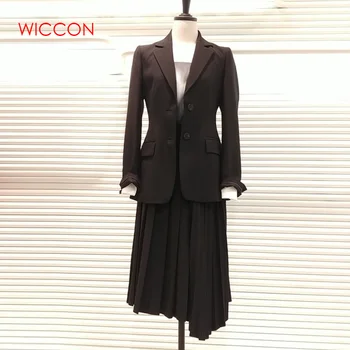 

Elegant Dress Suits Women Long Blazer Jackets Single Breasted Office Ladies Pleated Mini Dress Suits With Belt Plus Size