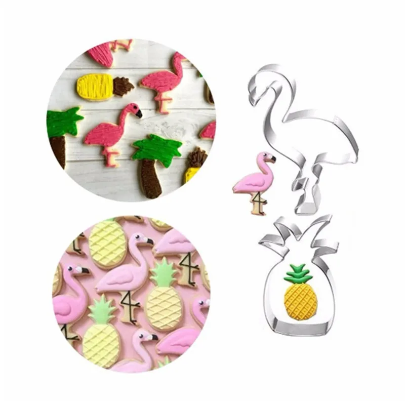 Creative Cookie Cutter Mold Flamingo Pineapple Shape Stainless Steel Biscuit Fondant Cake Moulds Cake Mold Baking kitchen Tools cookie cutter baking mold cookie mould cookie printing mold fondant cutter