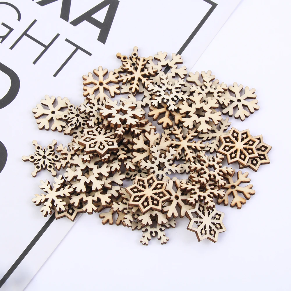 

50pcs/set Nature Wooden Mixed Hollow Snowflake Scrapbooking Art Collection Craft for Handmade Accessory Sewing Home Decoration